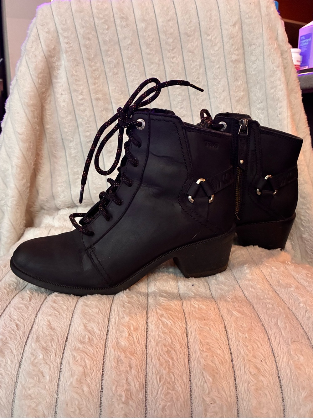 Teva Black Lace-Up Ankle Boots with Side Zipper